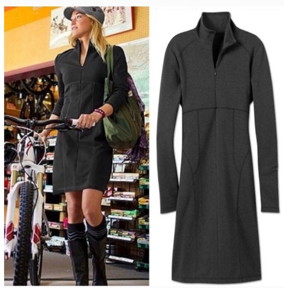 Athleta Cassidy Charcoal Gray Long Sleeve Scuba 1/2 Zip Ponte Knit Dress S